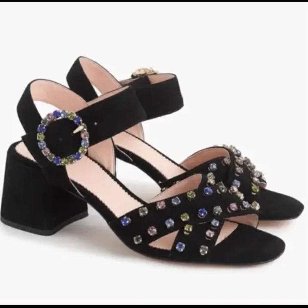 J. Crew Suede Penny Sandals Crystals rhinestones size 10 shoes jewels block heel